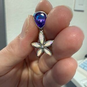 Sterling Silver 925 Italy Flower & Oval Pendant